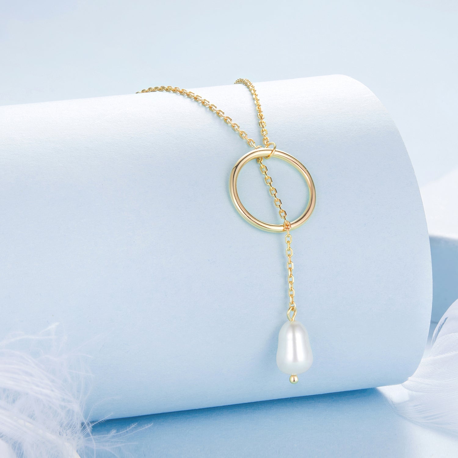 925 Sterling Silver Necklace with Gold Plated Freshwater Pearl - 60cm Length