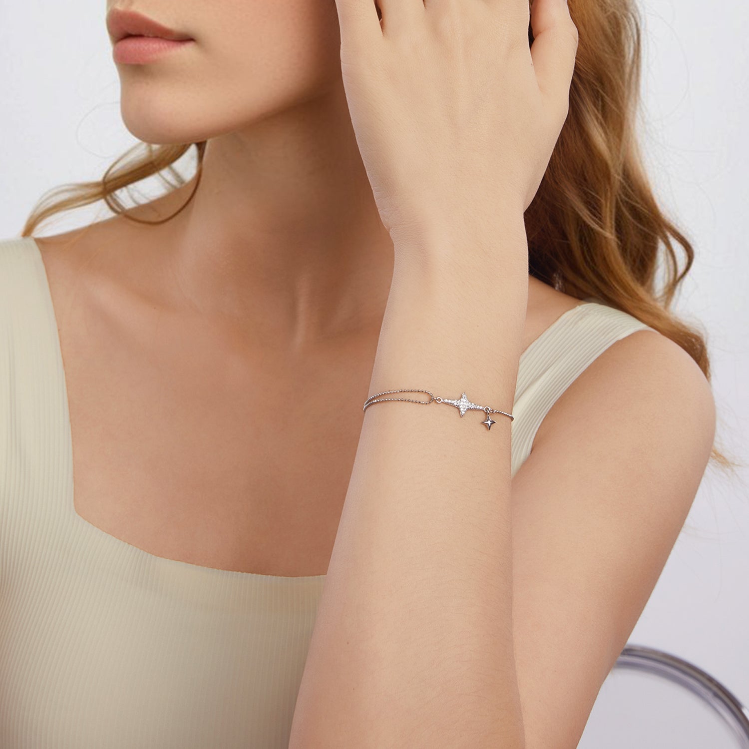 925 Sterling Silver & White Gold Plated Pave Setting CZ Bracelet 15+6cm