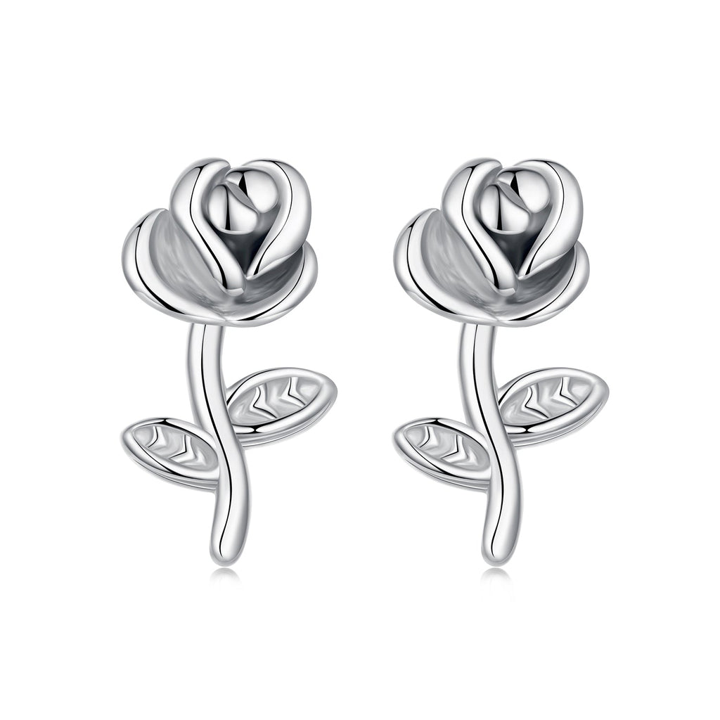 925 Sterling Silver Earrings plated with White Gold, 0.9*0.5cm for Women