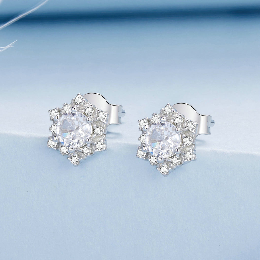 925 Sterling Silver Pavé Setting CZ Platinum Plated Earrings