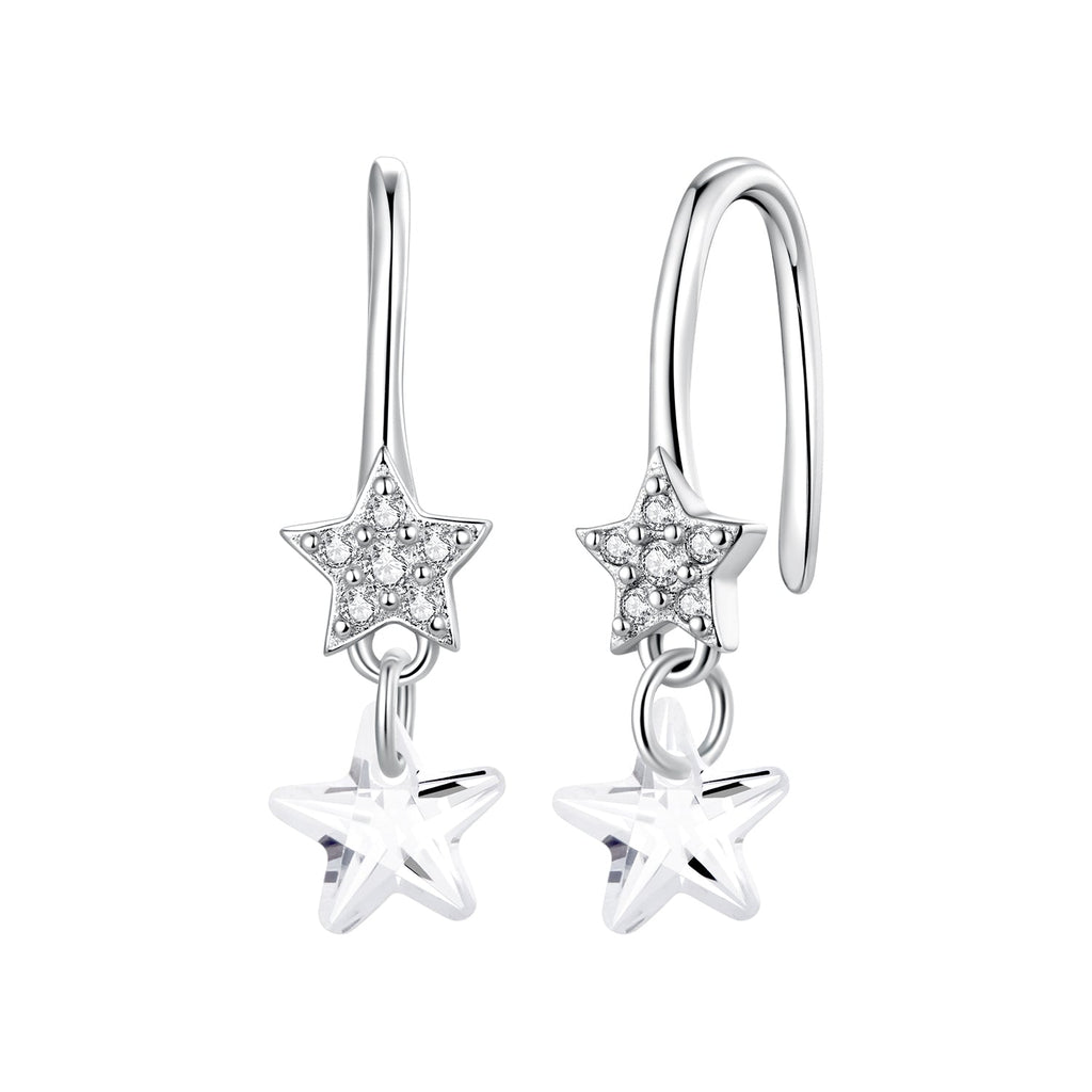 925 Sterling Silver Earrings with Pavé Setting CZ, White Gold Plating, 2.1*0.6cm, for Women