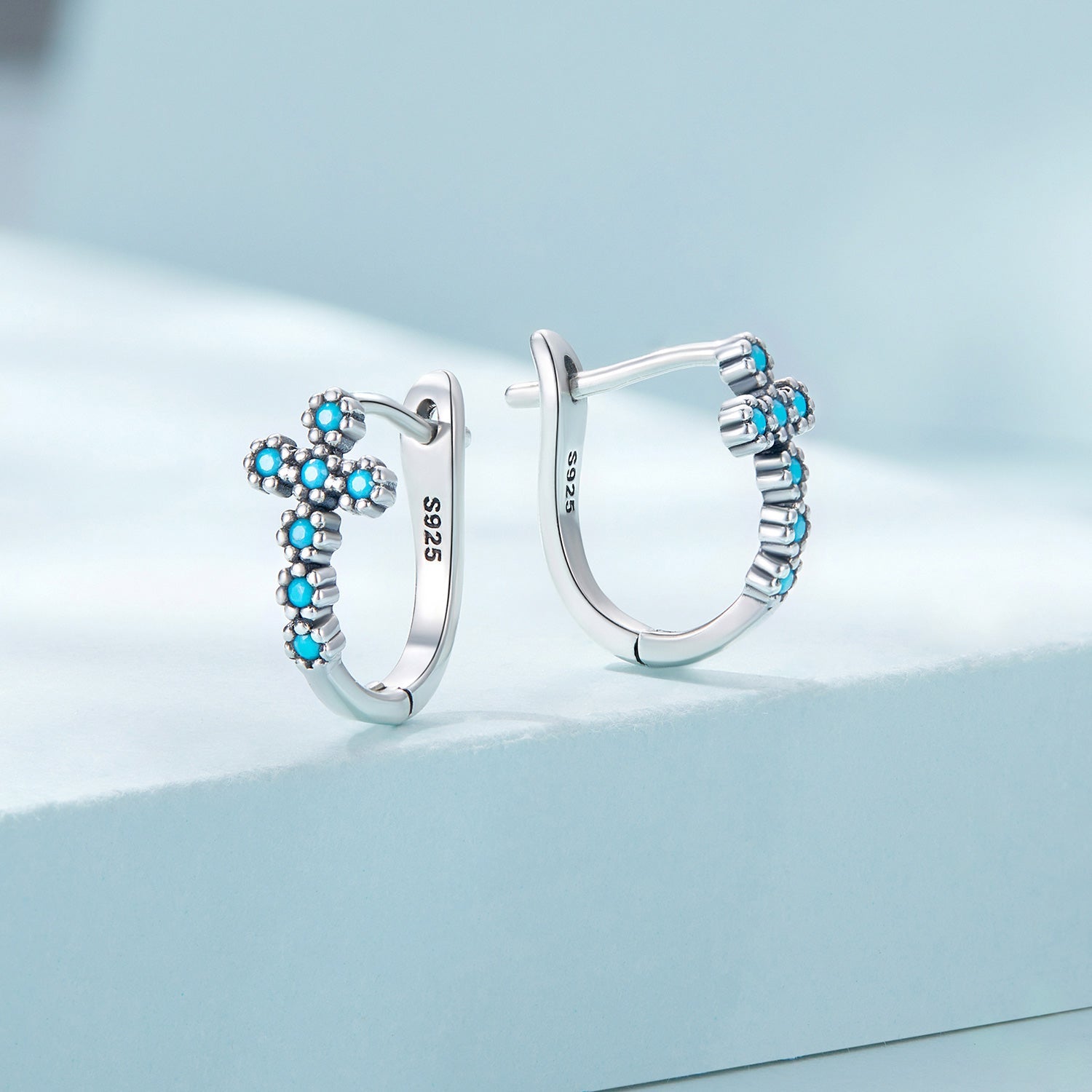 925 Sterling Silver Turquoise Earrings 1.5x0.7cm Oxidized Silver for Women