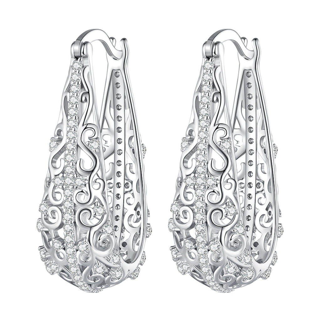 925 Sterling Silver Earrings with Pavé Set CZ, 2.5cm x 0.8cm, for Women