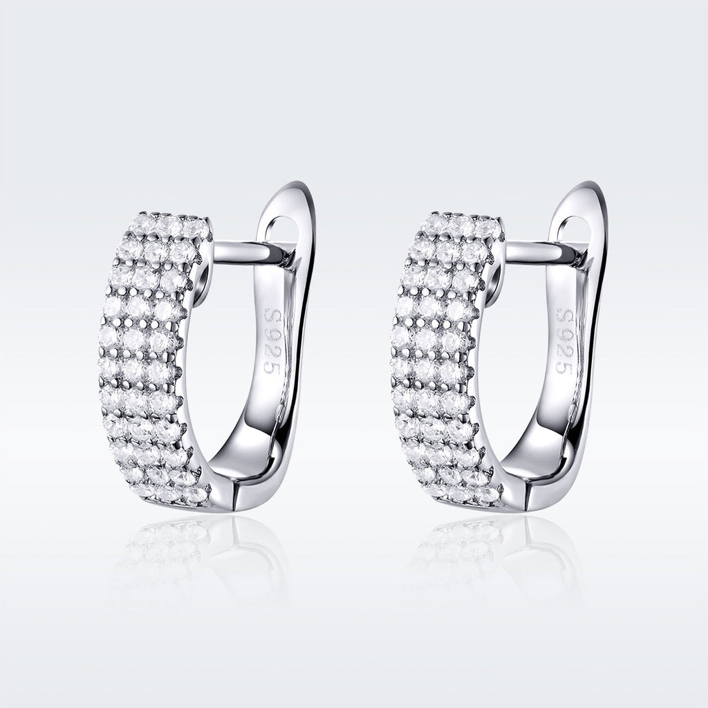 925 Sterling Silver Earrings with Pavé Setting CZ 1.3*0.4cm