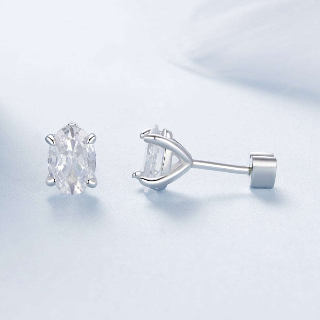 925 Sterling Silver Earrings with Pavé Setting CZ, 0.7*0.5cm, for Women