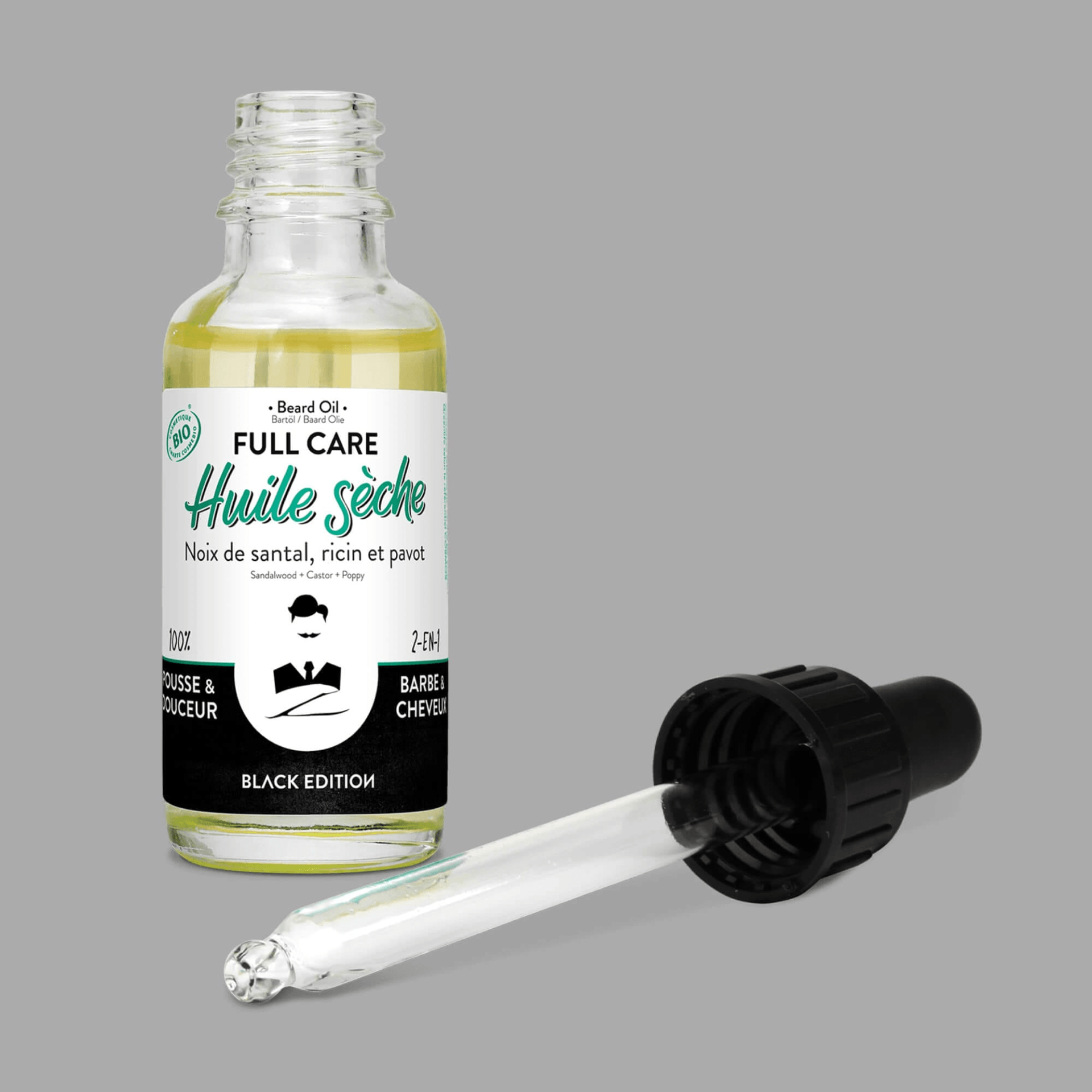 Organic Beard Oil for Men – Full Care Black Edition, Dry Non-Greasy Blend, 30mL