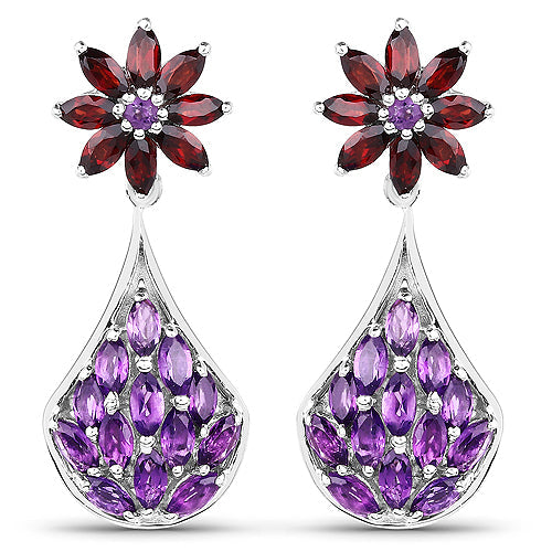 3.80 Carat Genuine Amethyst, Garnet and Amethyst .925 Sterling Silver Earrings