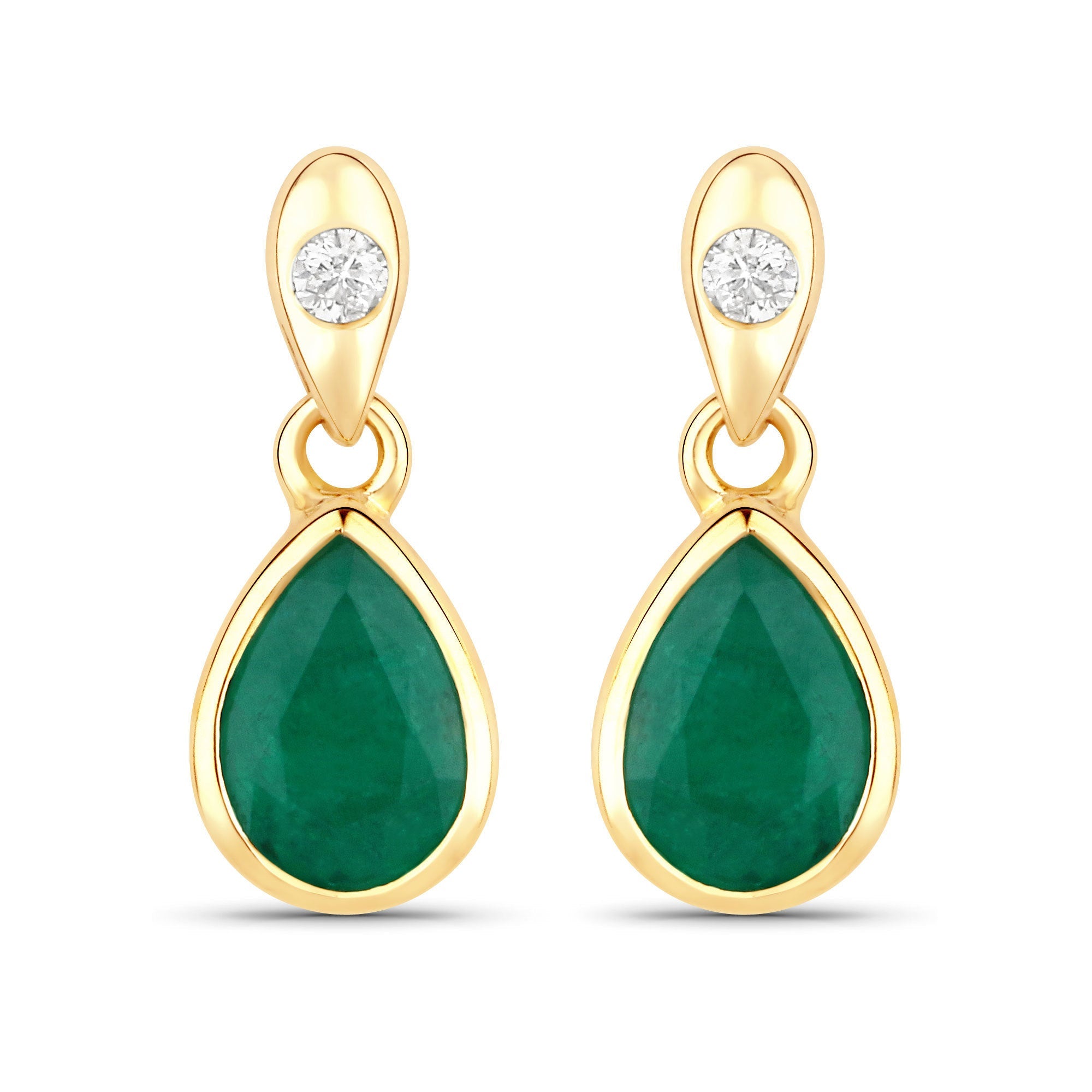 1.35 Carat Genuine Zambian Emerald and White Diamond 14K Yellow Gold Earrings