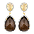 21.12 Carat Genuine Smoky Quartz, Citrine and White Topaz .925 Sterling Silver Earrings