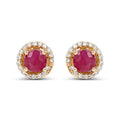 0.71 Carat Genuine Ruby and White Diamond 14K Yellow Gold Earrings