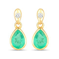 1.35 Carat Genuine Zambian Emerald and White Diamond 14K Yellow Gold Earrings