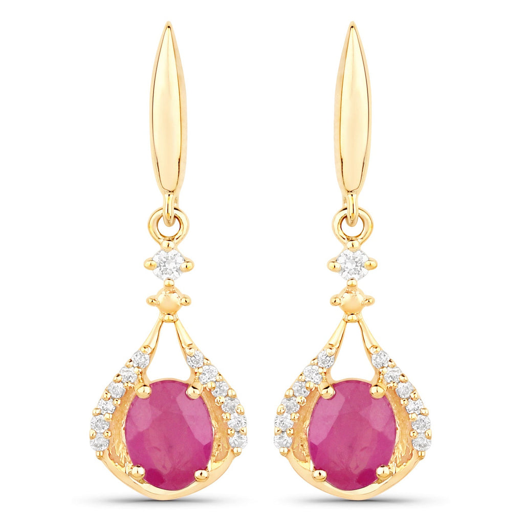 0.70 Carat Genuine Ruby and White Diamond 14K Yellow Gold Earrings