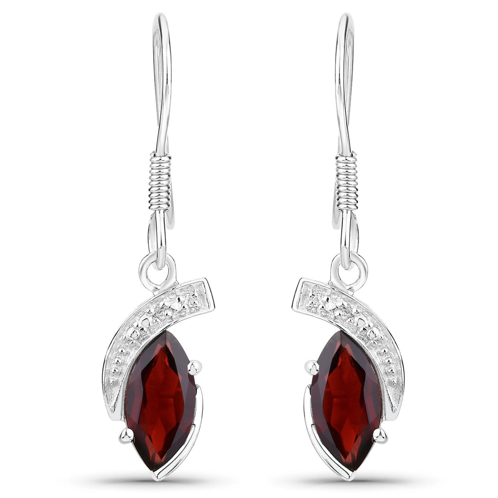 2.41 Carat Genuine Garnet & White Topaz .925 Sterling Silver Earrings