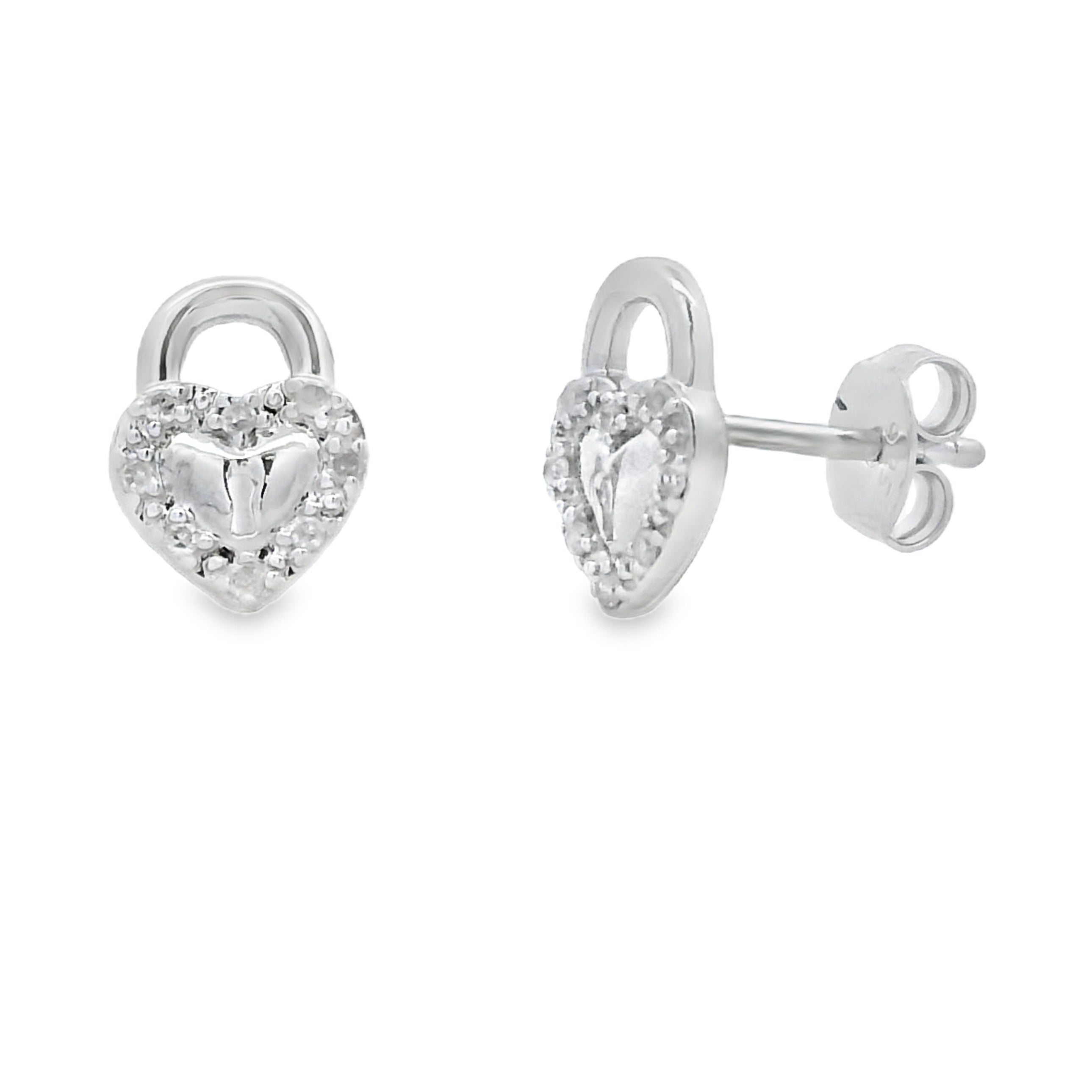 Genuine .06ct Diamond Heart Earrings Sterling Silver