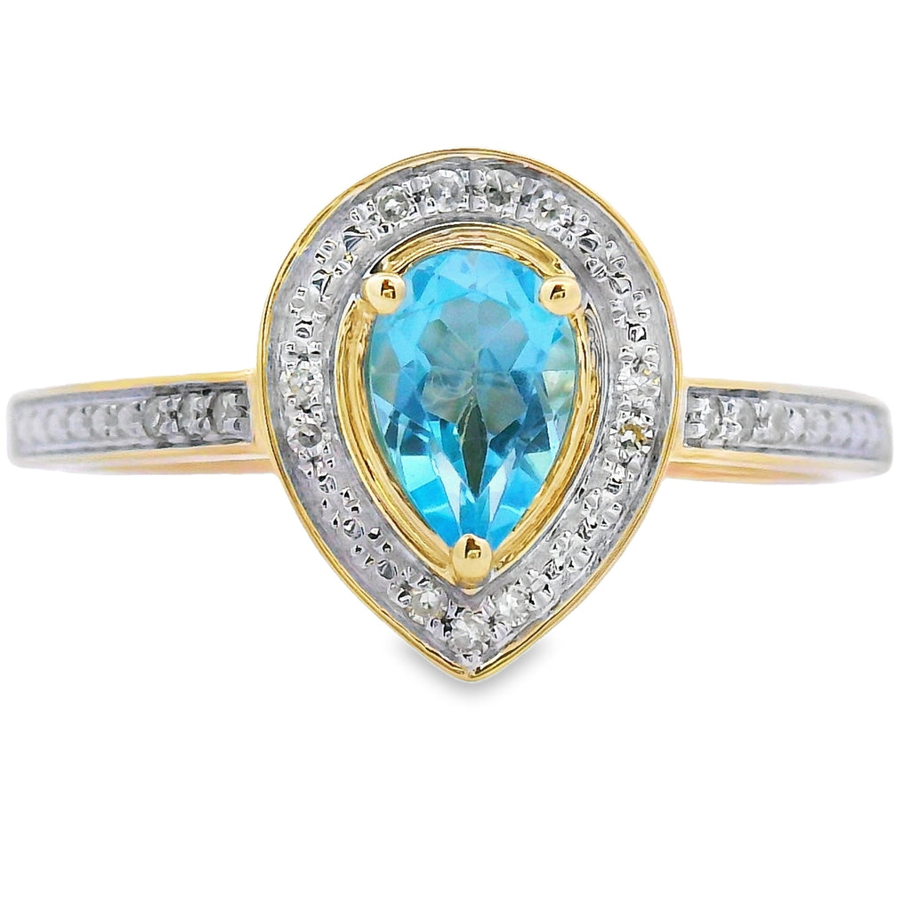 Genuine .54ct Blue Topaz Diamond Ring 10KT Yellow Gold