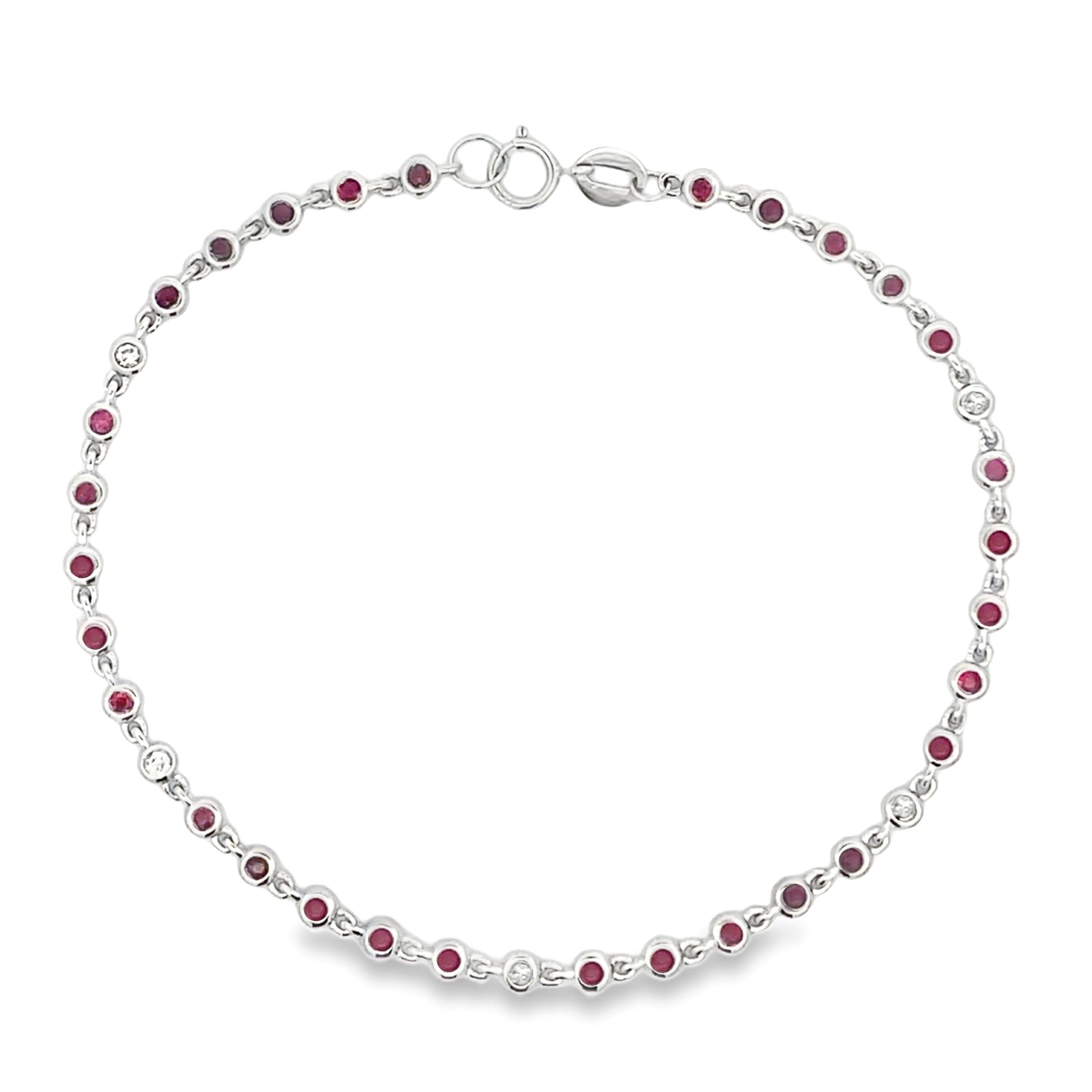 Genuine .89ct Ruby Diamond Bracelet 14KT White Gold