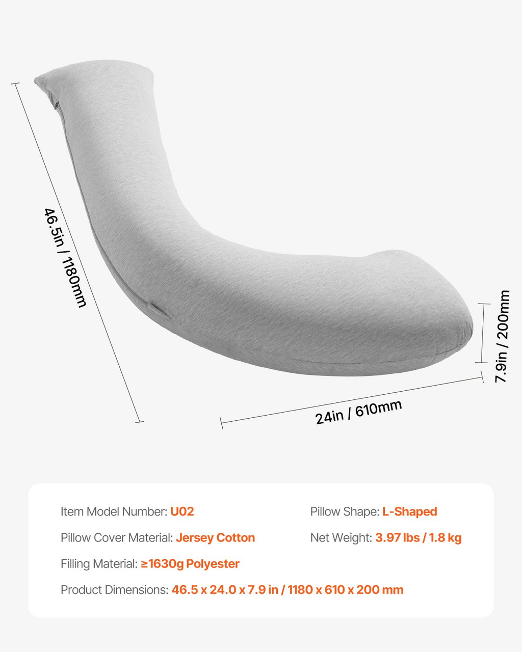 L Shaped Pregnancy Pillow with Breathable Jersey Cover