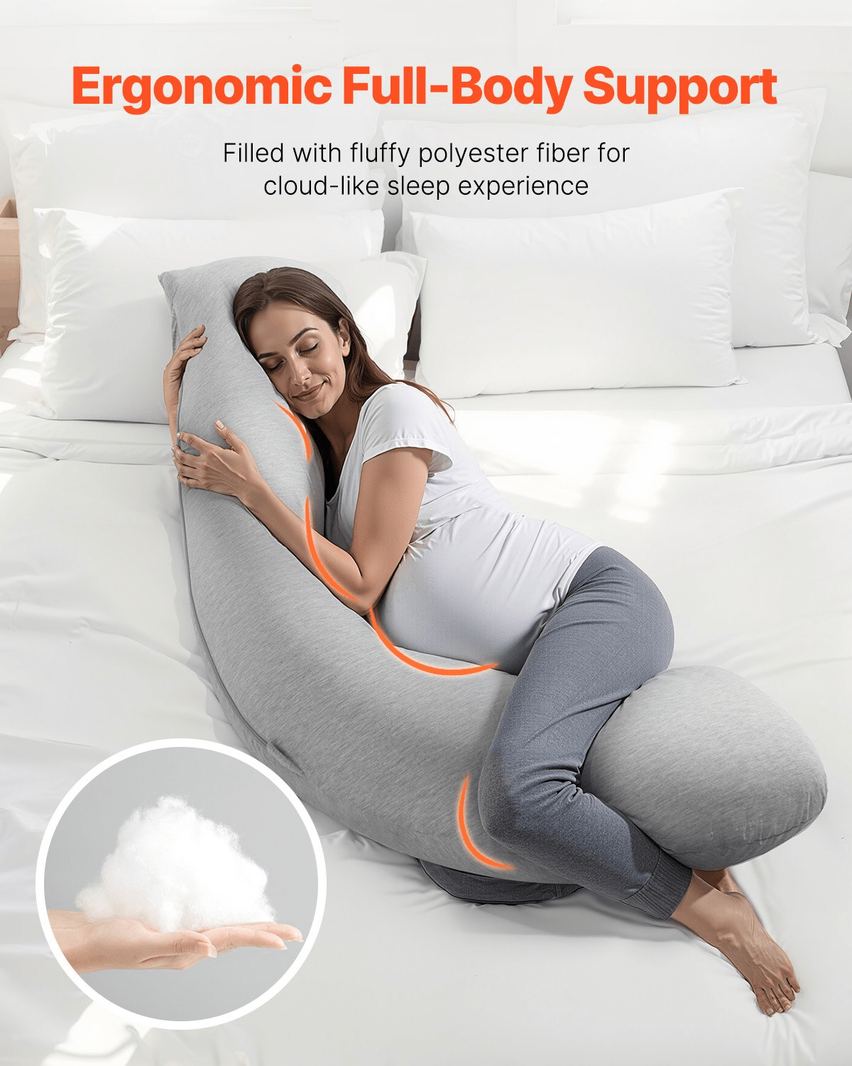 L Shaped Pregnancy Pillow with Breathable Jersey Cover