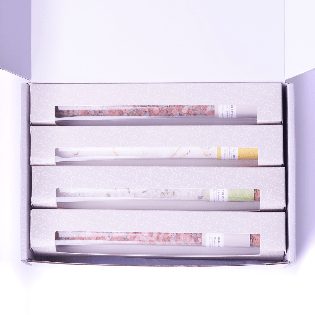Luxurious Bath Salts Gift Set in 8 Reusable Glass Tubes