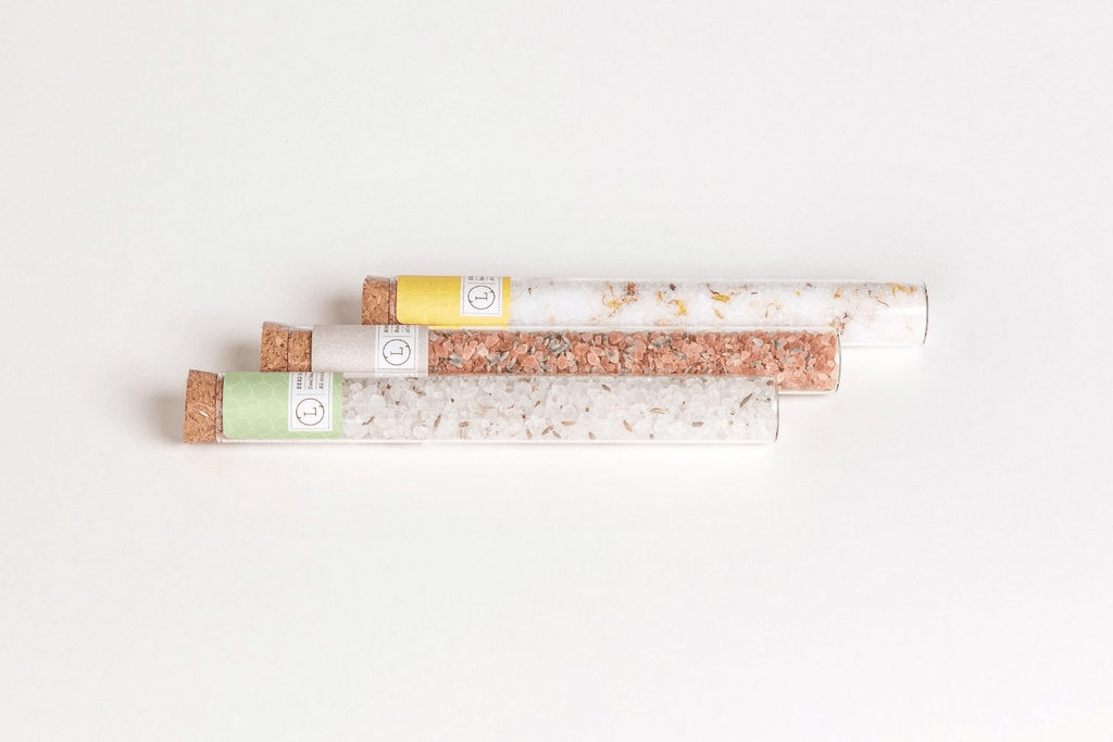 Luxurious Bath Salts Gift Set in 8 Reusable Glass Tubes