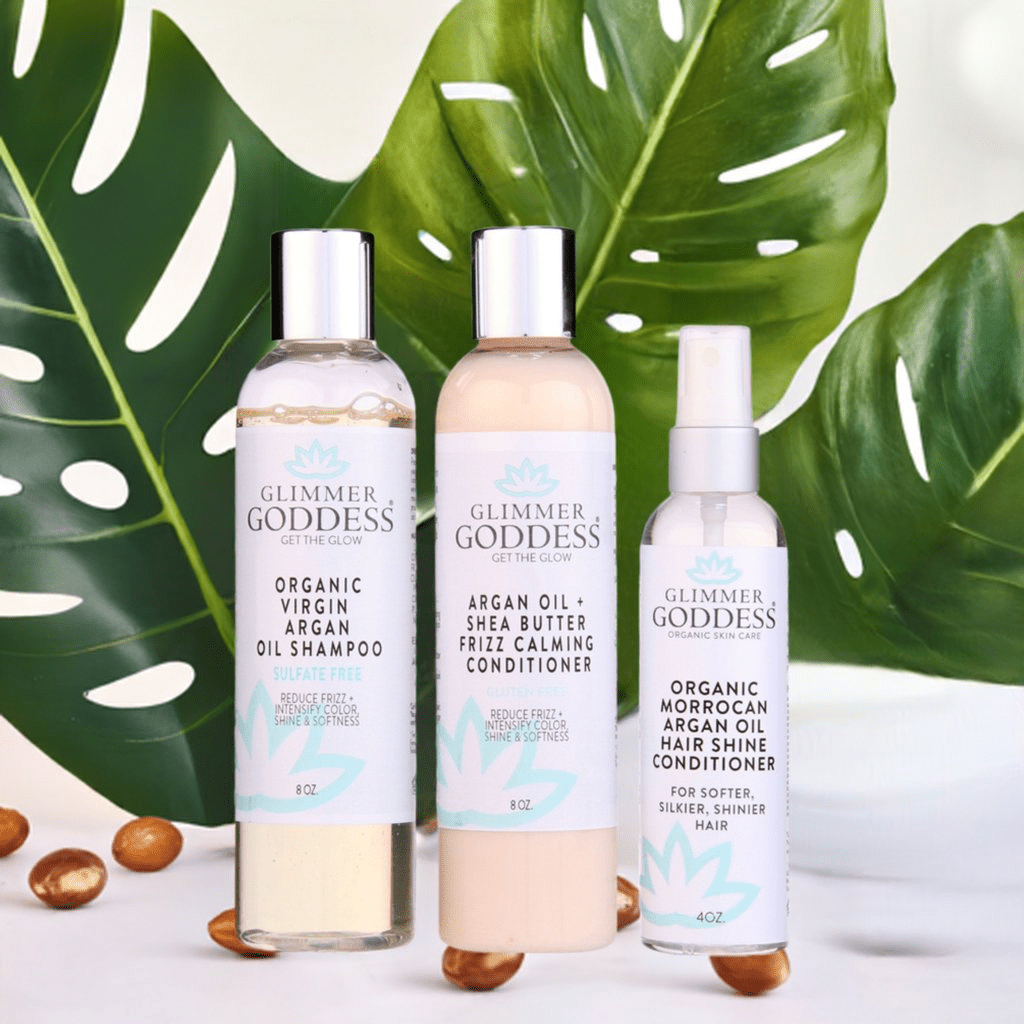 Organic Argan Oil Hair Treatment Trio - Hydrating Shampoo, Conditioner & Shine Spray