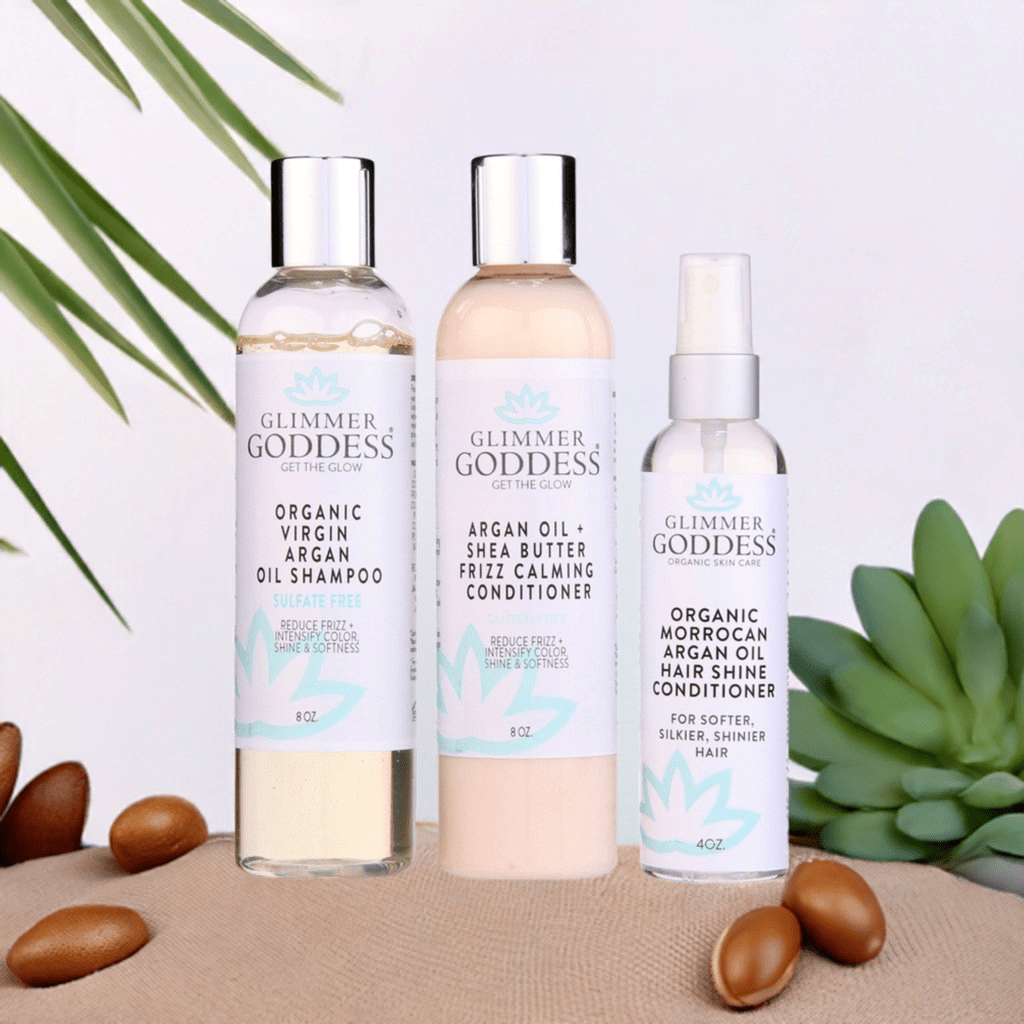Organic Argan Oil Hair Treatment Trio - Hydrating Shampoo, Conditioner & Shine Spray