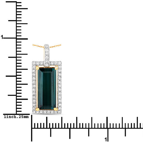 4.28 Carat Genuine Green Tourmaline and White Diamond 14K Yellow Gold Pendant