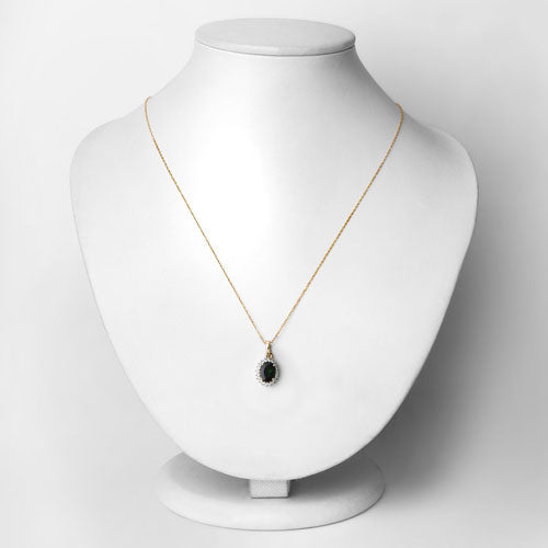 1.39 Carat Genuine Green Tourmaline and White Diamond 14K Yellow Gold Pendant
