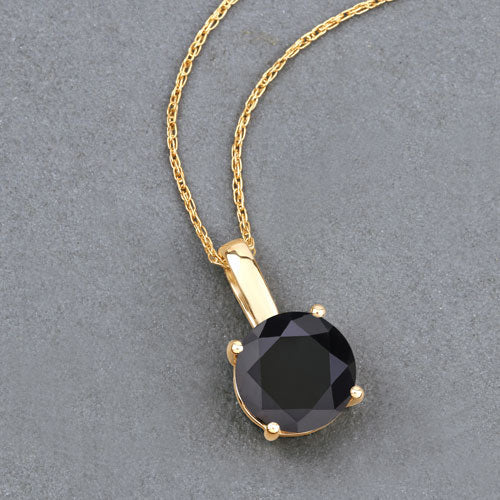 3.12 Carat Genuine Black Diamond 14K Yellow Gold Pendant