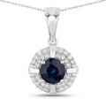 1.71 Carat Genuine Blue Sapphire and White Diamond 10K White Gold Pendant