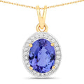 2.44 Carat Genuine Tanzanite and White Diamond 14K Yellow Gold Pendant