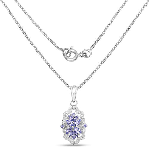 1.03 Carat Genuine Tanzanite & White Topaz .925 Sterling Silver Pendant