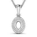 0.17 Carat Genuine White Diamond 14K White Gold Semi Mount Pendant - holds 7x5mm Oval Gemstone