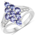 1.71 Carat Genuine Tanzanite and White Topaz .925 Sterling Silver Ring