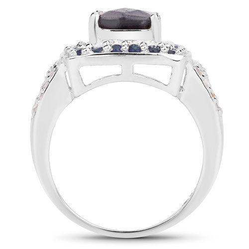 "3.58 Carat Genuine Labradorite, Blue Sapphire and White Topaz .925 Sterling Silver Ring