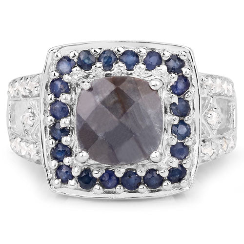 "3.58 Carat Genuine Labradorite, Blue Sapphire and White Topaz .925 Sterling Silver Ring