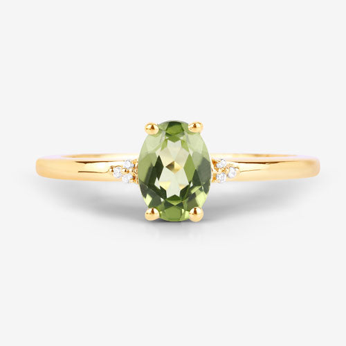 0.85 Carat Genuine Peridot and White Diamond 10K Yellow Gold Ring