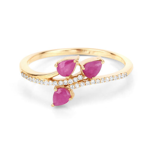 0.68 Carat Genuine Ruby and White Diamond 14K Yellow Gold Ring