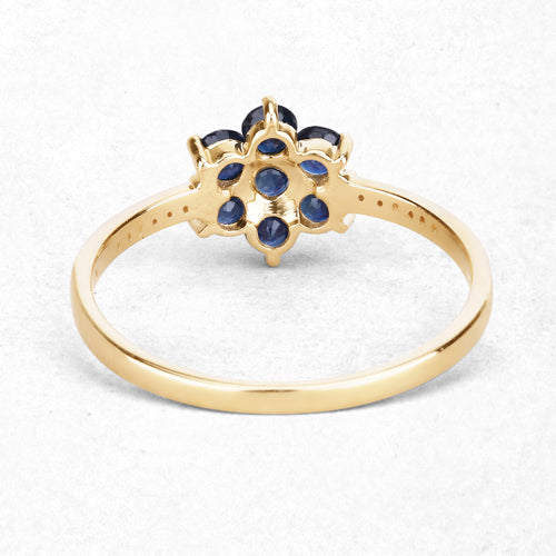 0.45 Carat Genuine Blue Sapphire and White Diamond 10K Yellow Gold Ring