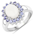 2.26 Carat Genuine Opal and Tanzanite .925 Sterling Silver Ring