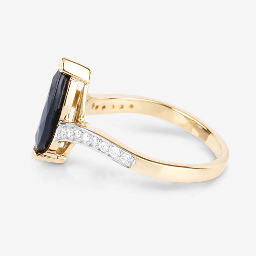 2.26 Carat Genuine Blue Sapphire and White Diamond 14K Yellow Gold Ring