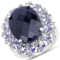 17.81 Carat Dyed Sapphire and Tanzanite .925 Sterling Silver Ring