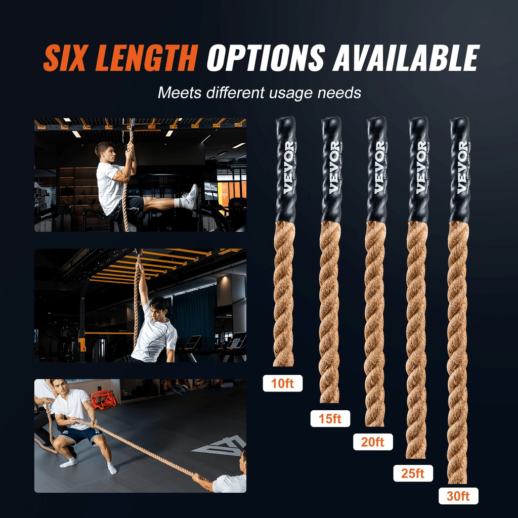 VEVOR 20FT Climbing Rope, 1.5in Jute with Heat-Shrink Ends | Home Gym Strength & Grip Trainer