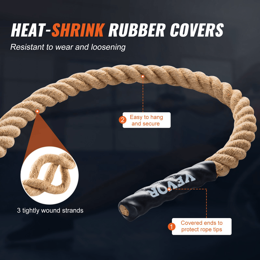 VEVOR 20FT Climbing Rope, 1.5in Jute with Heat-Shrink Ends | Home Gym Strength & Grip Trainer