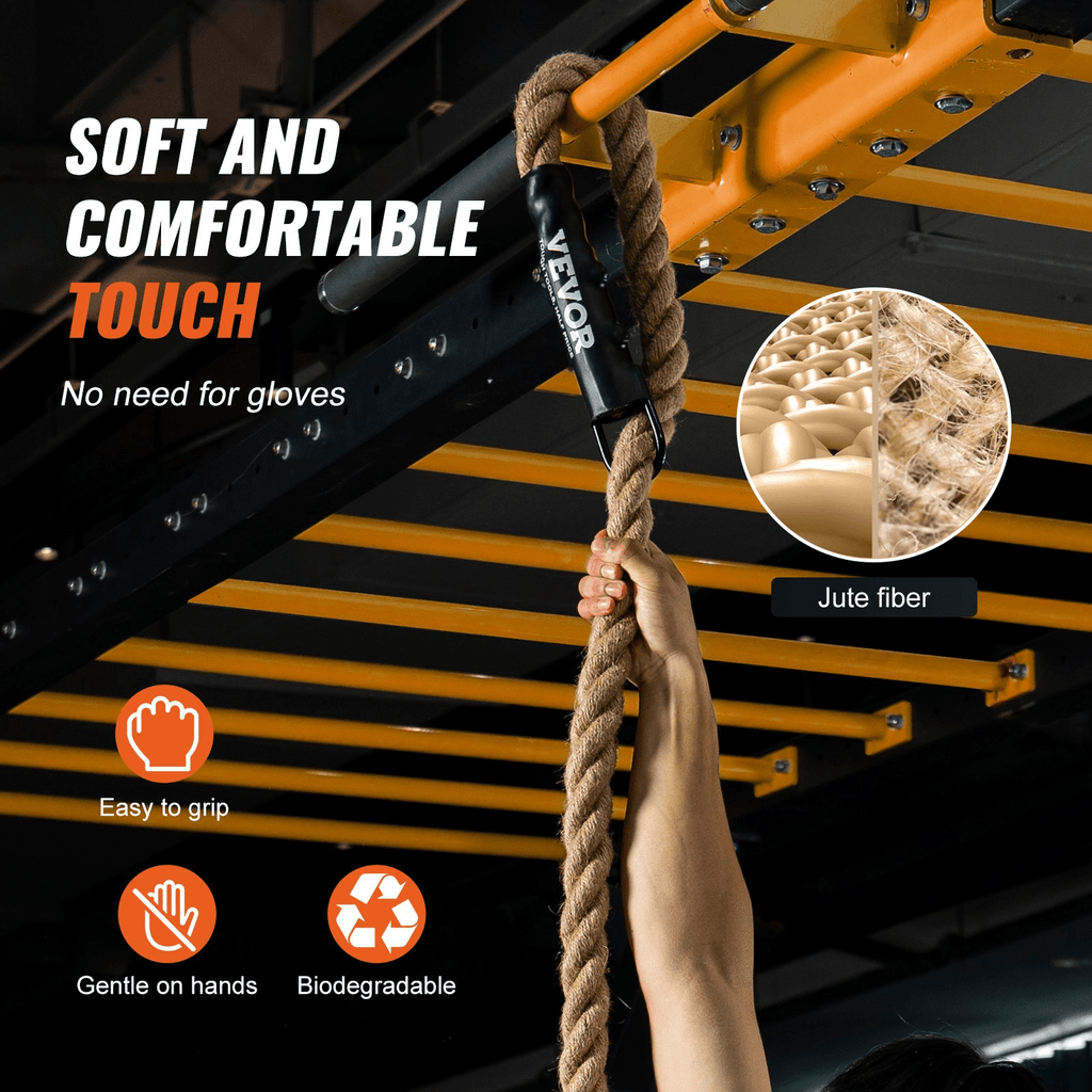 VEVOR 20FT Climbing Rope, 1.5in Jute with Heat-Shrink Ends | Home Gym Strength & Grip Trainer