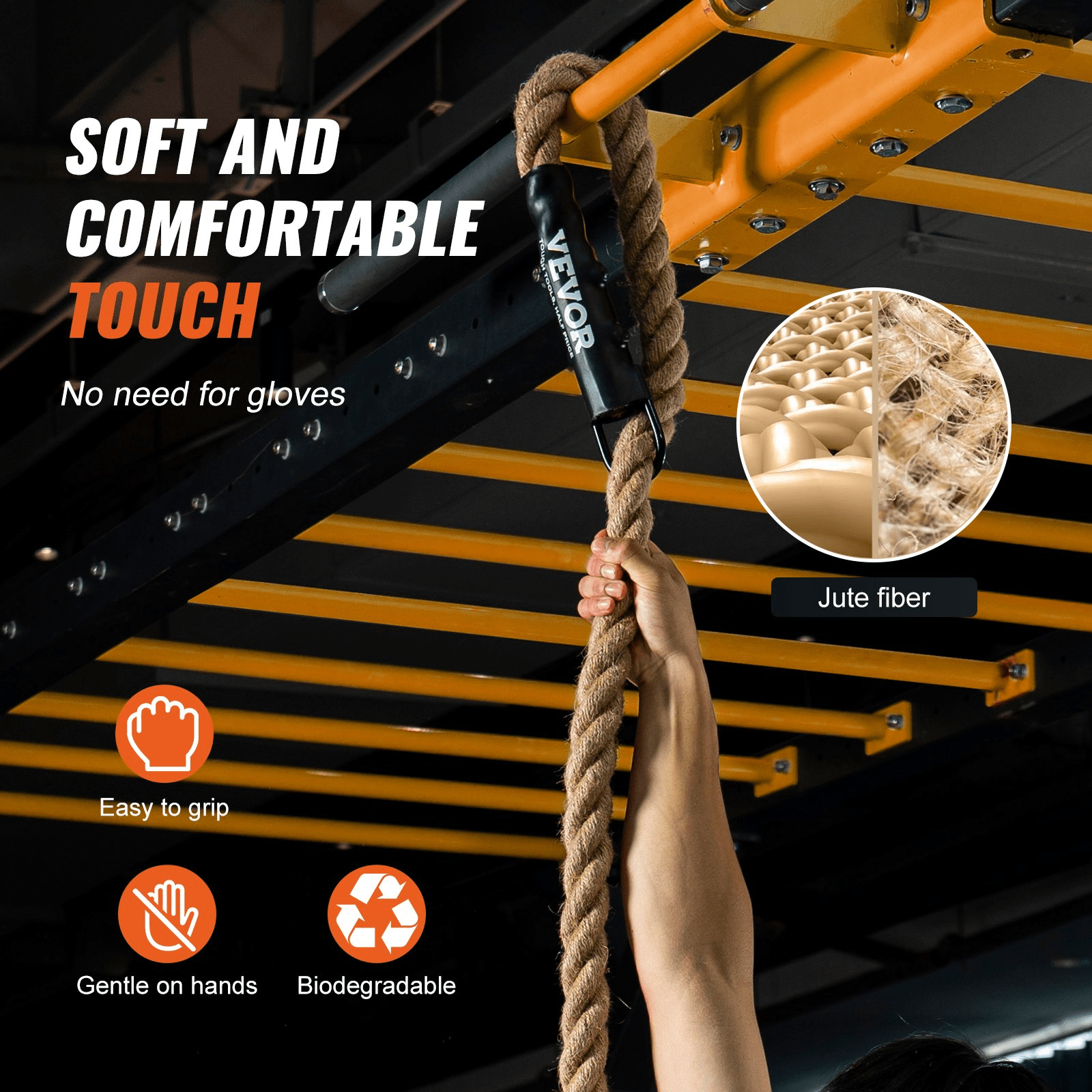 VEVOR 20FT Climbing Rope, 1.5in Jute with Heat-Shrink Ends | Home Gym Strength & Grip Trainer