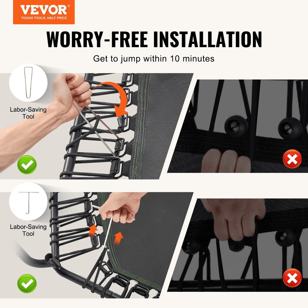 VEVOR Mini Fitness Trampoline for Adults, 54.5" Rebounder with Adjustable Handle, Quiet Bungee, 450 lb Capacity