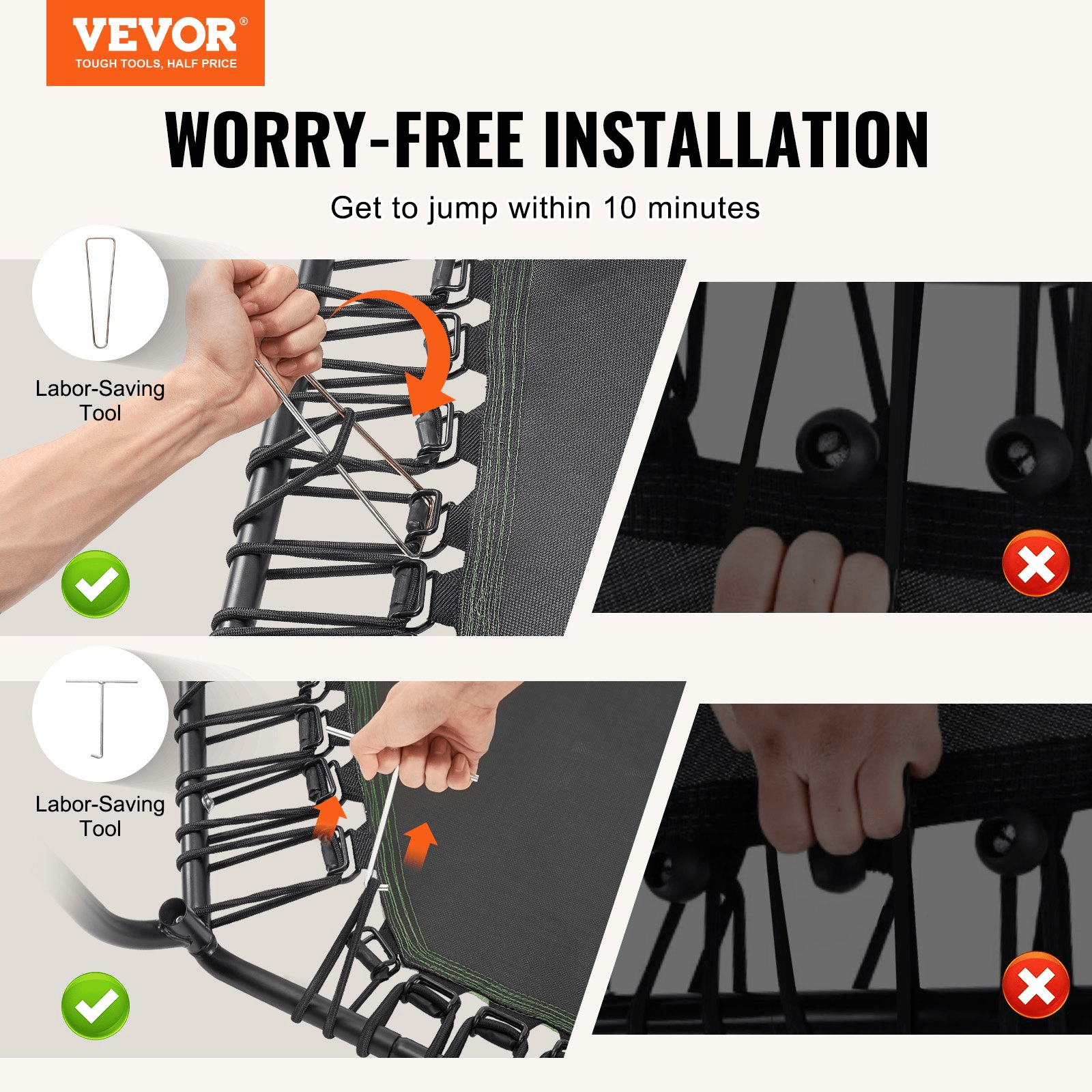 VEVOR Mini Fitness Trampoline for Adults, 54.5" Rebounder with Adjustable Handle, Quiet Bungee, 450 lb Capacity