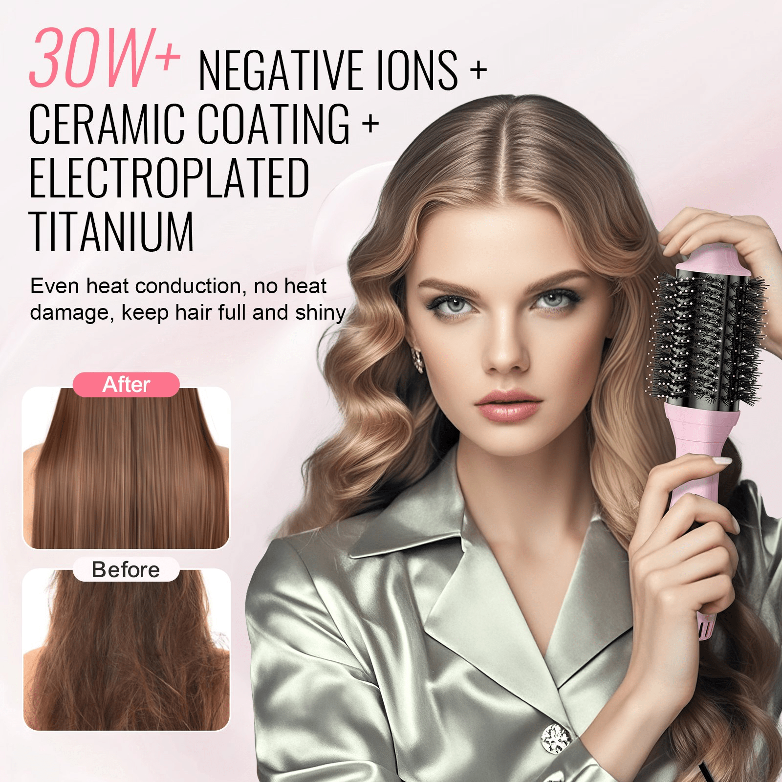 VEVOR Ionic Hair Dryer Brush with Dual Interchangeable Barrels