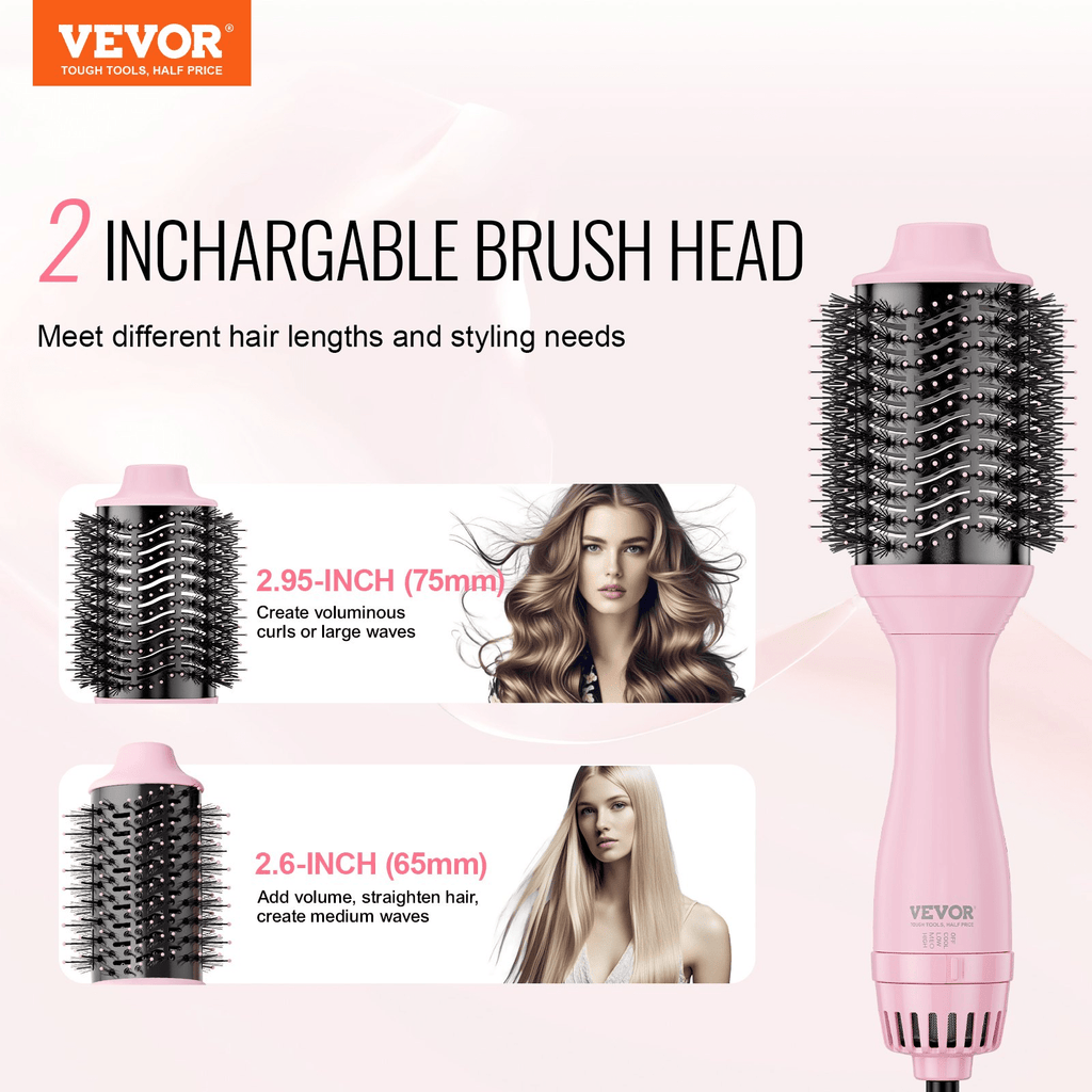 VEVOR Ionic Hair Dryer Brush with Dual Interchangeable Barrels